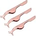 Hotop 3 Pack Eyelashes Clip Stainless Steel False Eyelashes Extension Applicator Tool Fish Tail Clip Tweezers Nipper Tool (Rose Gold)