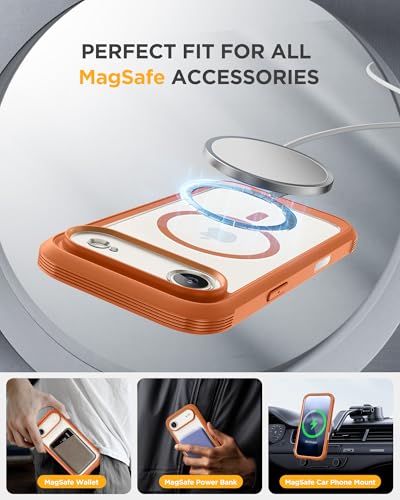 Image of Miracase Magnetic for iPhone Air Case 6.5 inch [Compatible with MagSafe] Full-Body Phone Case with Built-in Glass Screen Protector & Camera Control,Drop Proof iPhone 17 Air Case Cover, Orange