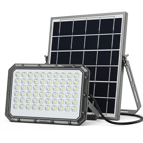 081 Store - Faro Solare LED 1000W da Esterno con Pannello Solare Separato, Faretto LED IP66 Impermeabile con Telecomando, Sensore Crepuscolare Automatico, Luce Solare Giardino Cortile Garage Parcheggi