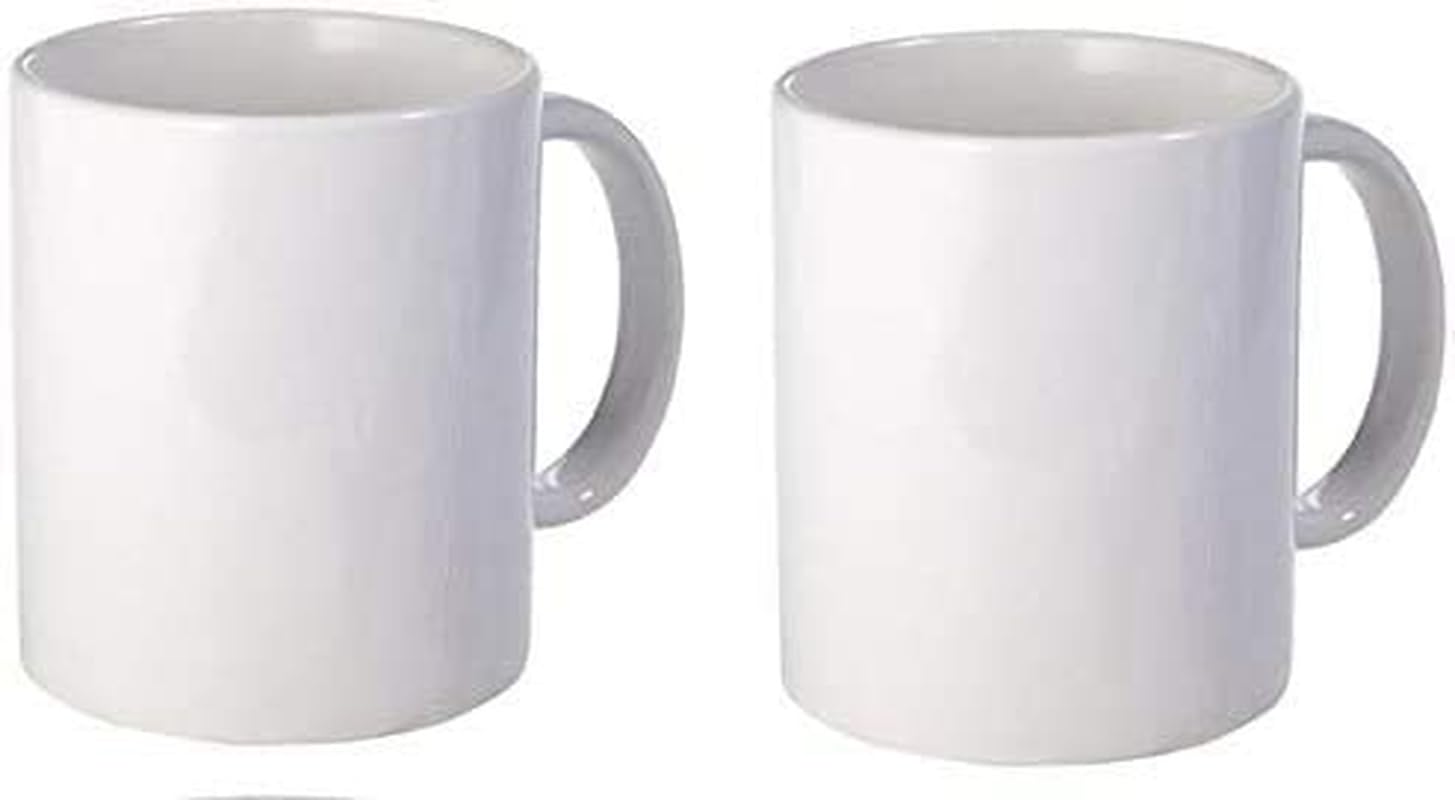 FUNKY CLUB White Sublimation Plain Blank Coffee Mug Made of Ceramic - 11 Oz Each - Comes W Printed Coffee and Tea Ceramic Mug- 11OZ Ceramic Coffee Mug