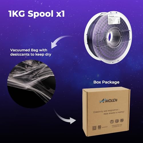 Image of AMOLEN PLA 3D Printer Filament, Silk Shiny Black Purple PLA Filament 1.75mm, Color Change 3D Printing Filament for Most FDM 3D Printer, 1kg Spool(2.2lbs)