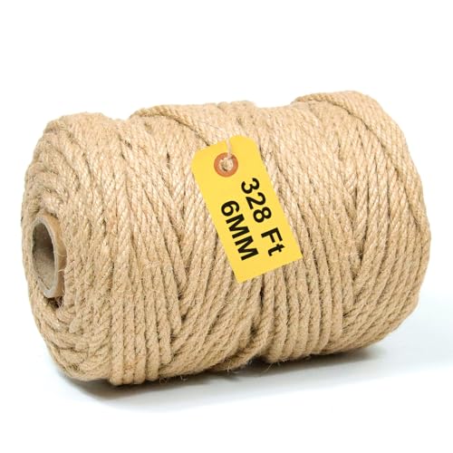 Twine String 6mm 328Feet,All-Purpose Natural Jute Twine Rope - Heavy Duty for DIY Crafts, Gardening, Bundling, Home Decor & Cat Scratching Posts | Eco-Friendly