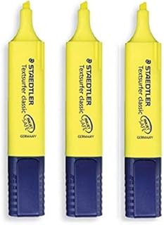 Staedtler Yellow Highlighter Pens Textsurfer Classic Fast Dry Ultra Soft 1-5mm Chisel Tip Refillable Ink Jet Safe Copy Proof 364-1 (Pack Of 3)