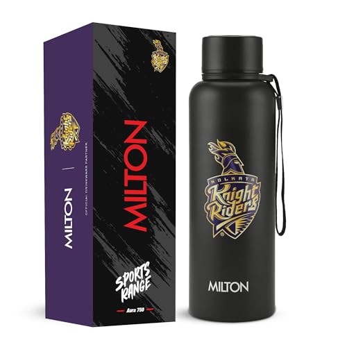 Image of Milton Sports Aura 750 | KKR Official Drinkware Partner I Limited Edition Kolkata Knight Riders Water Bottle | Stainless Steel I 24 Hr Hot& Cold | Designed for Cricket Lovers | 725 ml | Black