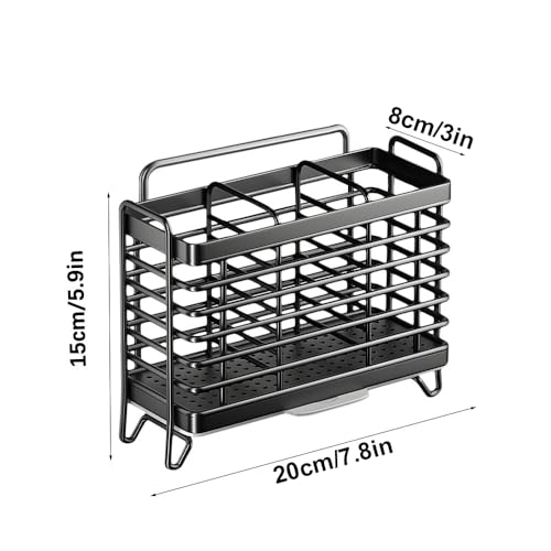 Miniatura 2 de Jadin Escurridor Cubiertos, Soporte Utensilios Cocina, Cesta Para Cubiertos De Acero Inoxidable, 3 Compartimentos, Sin Necesidad De Taladrar, De Pared, Extraíble, Con Bandeja Recogegotas Negro