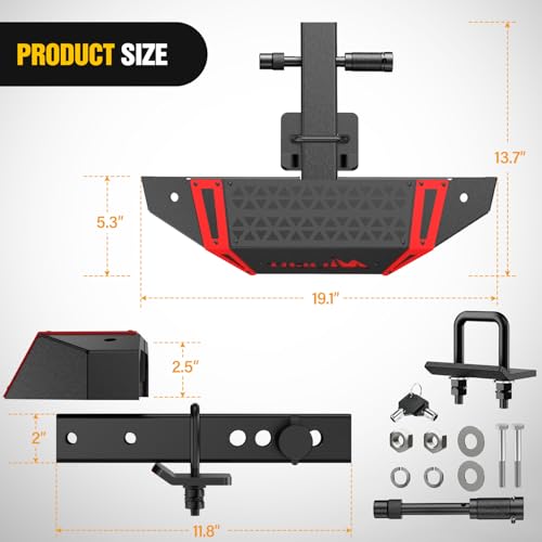 Image of Nilight Hitch Step with Whip Mount Holes 2 inch Receiver Upgraded Textured Black Anti-Slip Step Bar Rear Bumper Guard Protector Includes Hitch Lock & U-Bolts Universal Fit for Trucks SUV Car Van