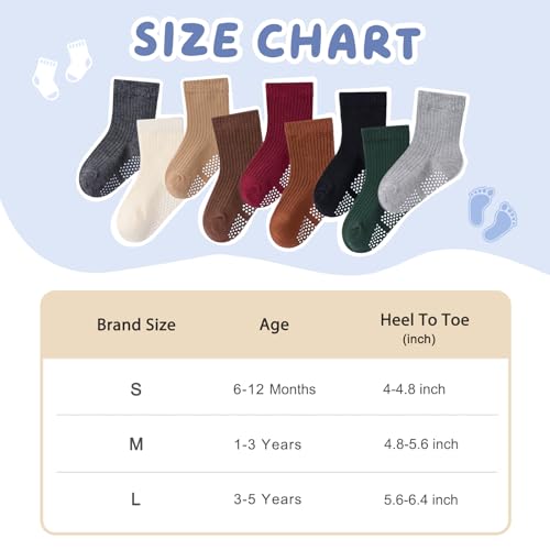 Image of Toddler Non Slip Cotton Crew Socks with Anti-slip Dots for Infant Baby Boys Girls