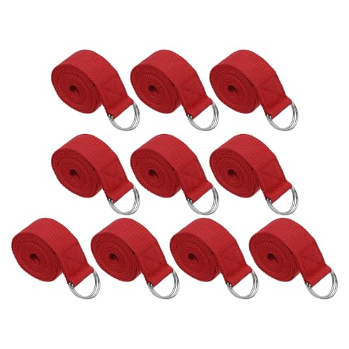 Sangle de yoga pour étirement ceinture coton boucle métal Pilates fitness rouge 10Pcs