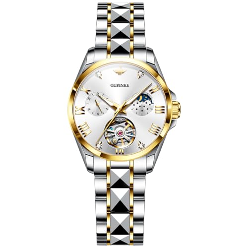 Image of OLEVS Womens Automatic Watch Gold Luxury Diamond Self Winding Ladies Wrist Watches Waterproof Luminous Date