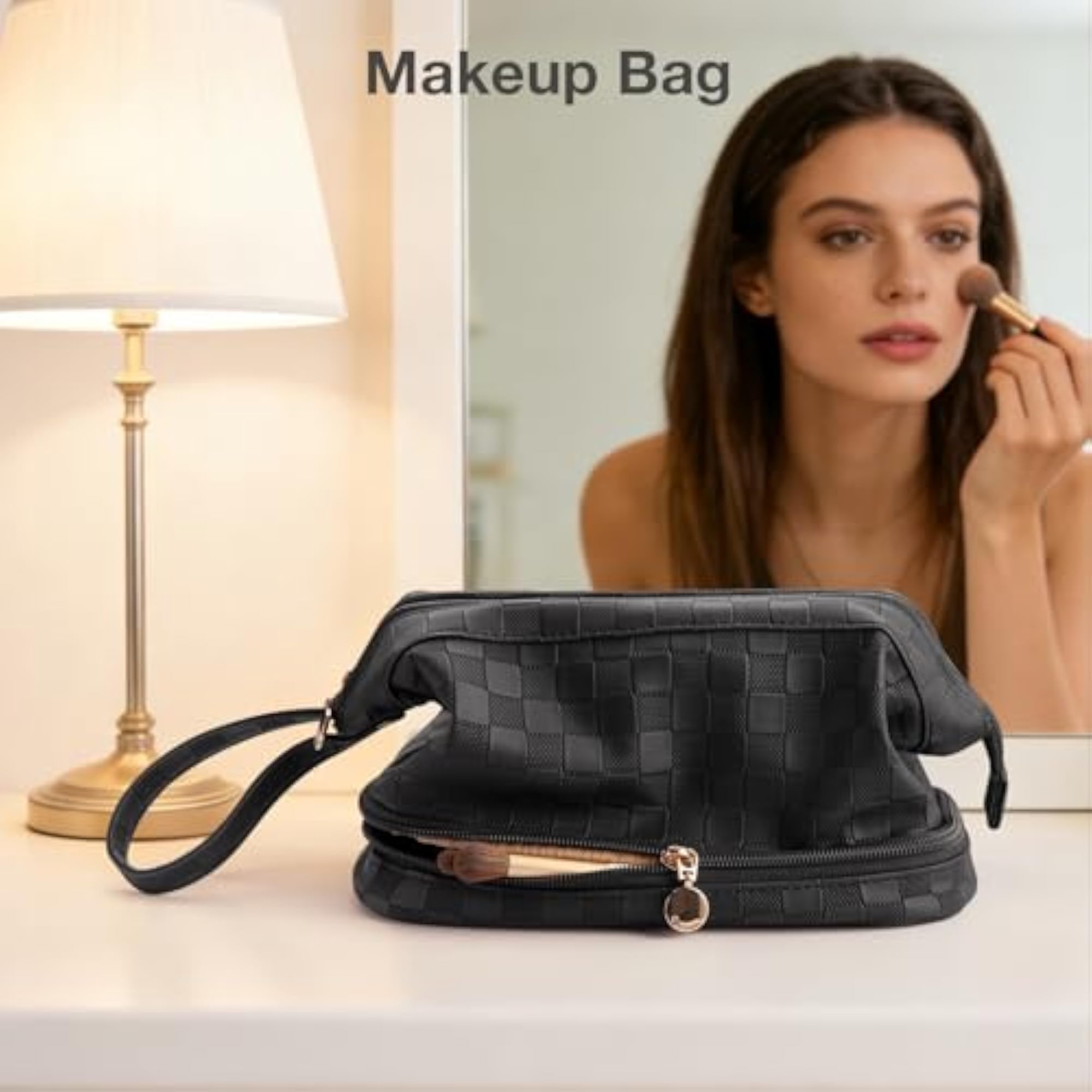 Large Double Layer Leather Makeup Bag, Travel Essential