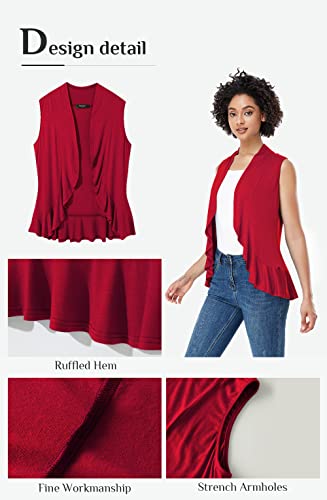 Xeoxarel Women's Sleeveless Cardigan Open Front Draped Vest Lightweight Asymmetric Hem Red Xl #TOP5