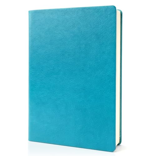 Image of GLUN Soft Touch PU Leather A5 Notebook, Turquoise Cover Portable Pocket Diary Notepad with Schedule, 242 Writing Pages for Home, School & Office Use