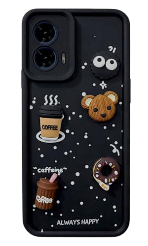 Image of Bintage Cute Fun Taddy| 3D Ball Bear| Donut| Coffee Rubber Case Full Body & Camera Protection Back Cover Compatible for Motorola G24 5G - Black