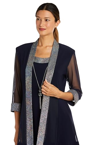 R&M Richards Women's 2 Piece Foil Knit Sleeveless Knee-Length Dress with Jacket2