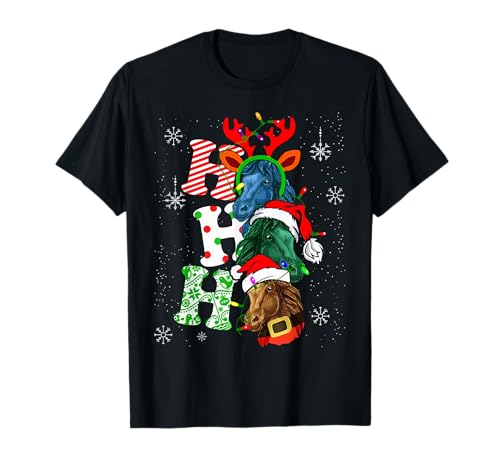Image of Ho Ho Ho Christmas Horse Reindeer Santa Lights T-Shirt