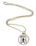 Personalized Baseball Batter Glass 3D Dome Pendant Necklace Custom Name