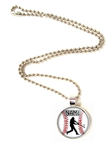 Personalized Baseball Batter Glass 3D Dome Pendant Necklace Custom Name #TOP8