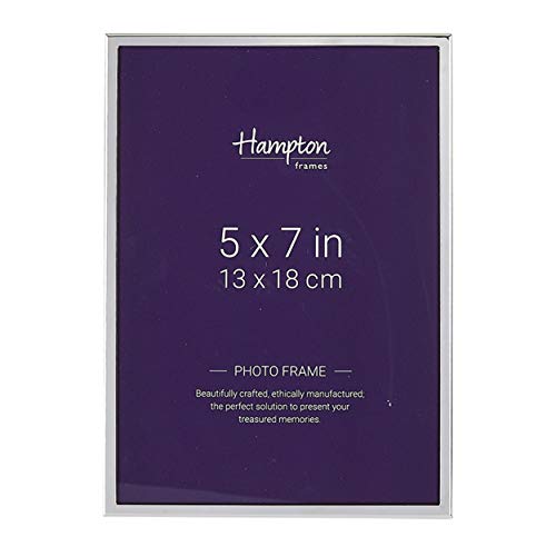 Hampton Frames marco de fotos efecto plata de ley 5x7 (13x18 cm), metal, perfil 5 mm, cristal, trasera terciopelo, vertical u horizontal, decoración hogar