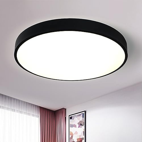 Style home 36W Deckenleuchte LED Deckenlampe aus Metall,Ø40x4cm Warmweiß 3000K,Moderne Runde Leuchte für Wohnzimmer Schlafzimmer Büro Küche Flur Diele(Schwarz)