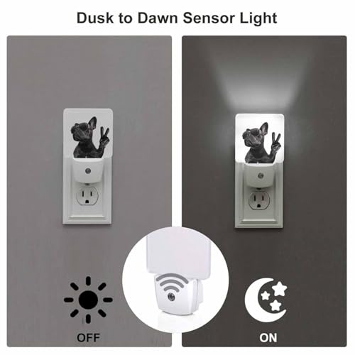 Image of LED Night Light,Cool Trendy Pose French Bulldog with Sunglasses LED Night Light Plug into Wall with Dusk to Dawn Light Sensor White Energy Efficient Nightlight for Bedroom Hallway Living Room