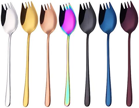 Silverware Flatware Set, 1/4/6/8 Pieces 304 Stainless Steel Salad Spoon Long Handle Creative Fork And Spoon All In One (Color : Black, Size : 8Pcs)