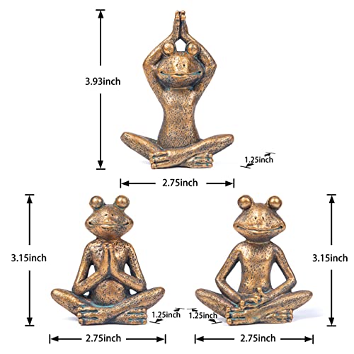 Bronze Frog Figurines, 3-Piece Yoga Decor Set, Antique Bronze Color, Handmade Home Decoration