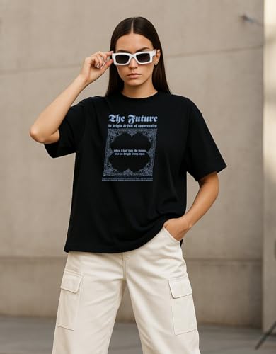 Image of Cotton Blend Oversized Baggy Fit Drop Shoulder Graphic Printed Half Sleeve T-Shirt Combo for Women (Pack of 3) (Sizes: S to 2XL)