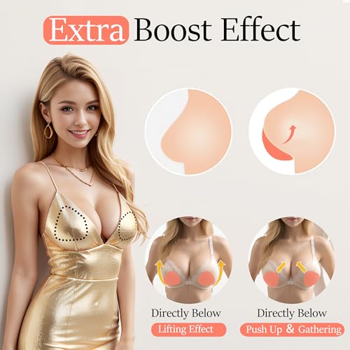 Double-Sided Sticky Bra Pads Inserts, Invisible Lift Push Up Adhesive Boob Breast Pads for Women, Ultra Instant Lift Waterproof Silicone Bra Cups for Sports Swimsuits Dress, A-D Cup3