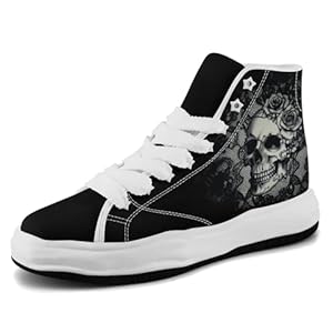 Skull High-Top Canvas Sneakers for Men Women Casual Comfortable Skateboarding Shoes, Gothic Design,Non-Slip Tennis Sneaker