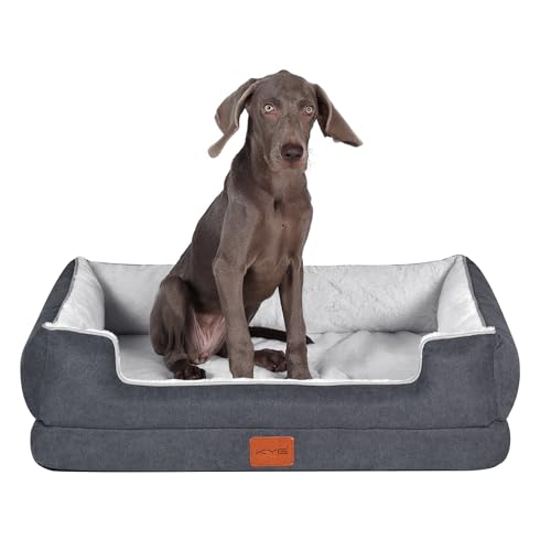 KYG Cama Perros Medianos con Forro Impermeable y Espuma de Soporte ortopédico, Forrada con Piel de Imitación Ultra Lujosa Sofá Perro Ortopédica Desenfundable y Lavable,Gris, 80 * 60 * 18cm