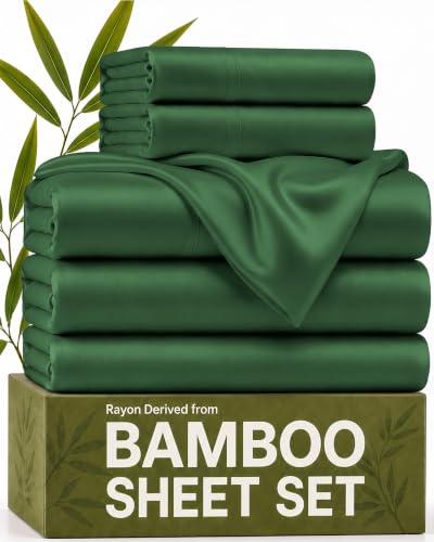 100% Rayon Derived From Bamboo - Bed Sheets Split King - Emerald Green