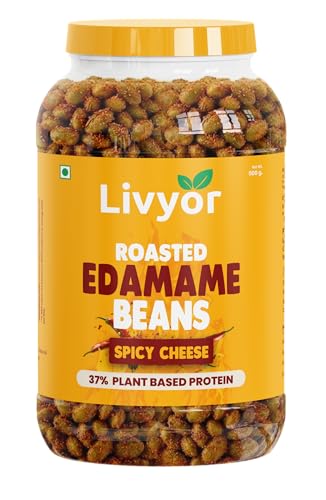 Image of Livyor Crunch Roasted Edamame Beans 500g | Spicy Cheese Flavour | Roasted not fried | Plant based healthy snack | High Protein Snack | Gluten Free | Vegan | High In fibre
