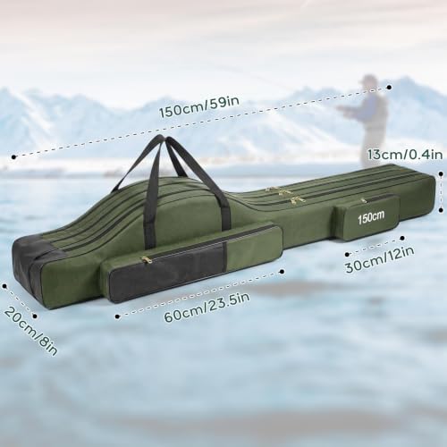 Axrye Housse de Canne à Pêche Sac de Pêche Pliable et Portable 150CM, Sac de Transport pour Matériel de Pêche à 3 Couches, Grande Capacité et Multiples Compartiments Imperméable Oxford Rod Reel Bag – vue 6