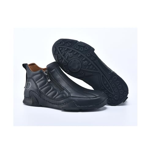 Image of Men's Leather Comfortable Slip on Chukka Ankle Boots Outdoor Lightweight Non-slip Side Zipper Flat Driving Shoes for Walking Hiking