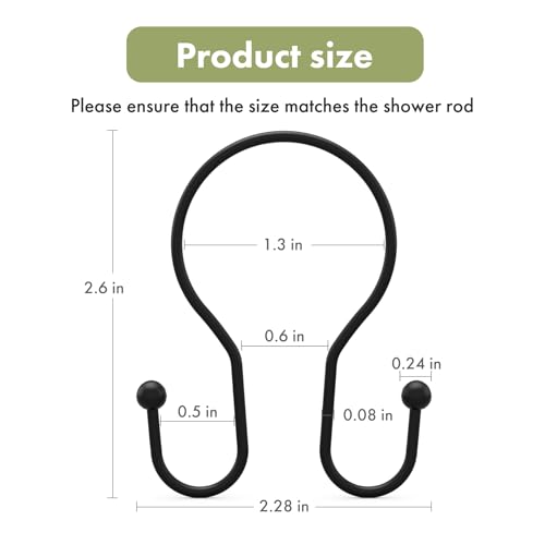 image for AmazerBath Shower Curtain Hooks Black Shower Curtain Rings, Simple Dou