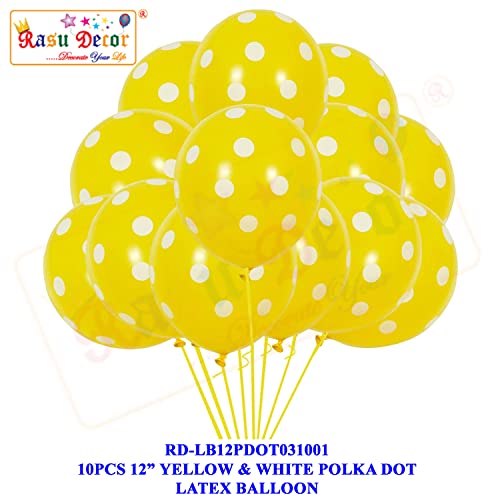 Image of RasuDecor 10 Pieces 12 inch Polka Dot Latex Balloon Yellow and White Dot Colorful Balloons, 12 Inch Latex Polka Dots Balloons for Kids Women Men Birthday Easter Engagement Wedding, Halloween Party Supplies Decor #RasuImpex (10Pcs 12 inchPolkaDotYellowWhite)
