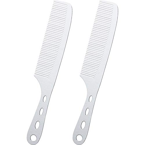 2 Pieces Metal Tail Combs Silver Rat Tail Hair Combs Fine Cutting Comb Teasing Pintail Barber Comb Stainless Steel Hair Styling Cutting Comb (Hair Comb with Hole)