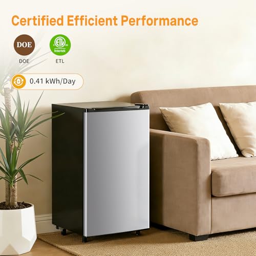 Image of NEWBULIG Mini Fridge with Freezer 3.2 Cu.Ft Small Refrigerator for Office, Dorm, Small Fridge with Adjustable Thermostat, Energy Saving, Singel Door, Sliver