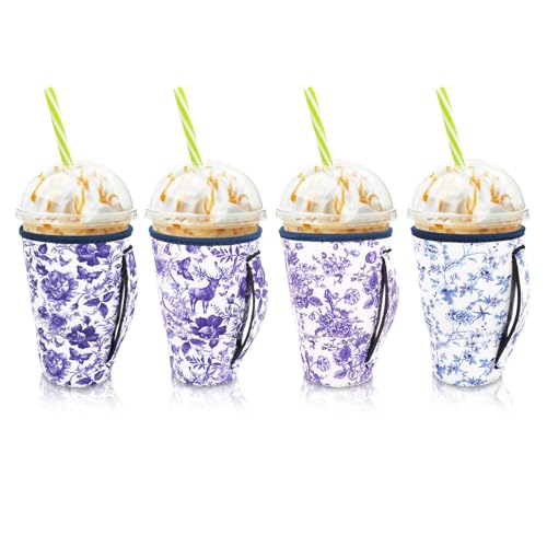 AJLTPA 4Pack Iced Coffee Sleeve With Handle, 30-32oz, Floral Like China