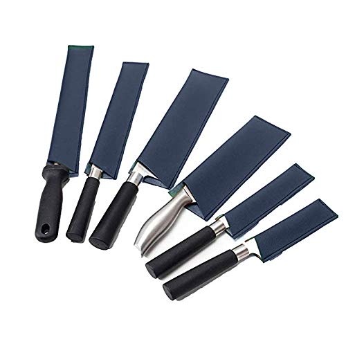 Qees Lot de 6 fourreaux en cuir pour couteaux de chef, protection imperméable pour couteaux de cuisine et accessoires bleu