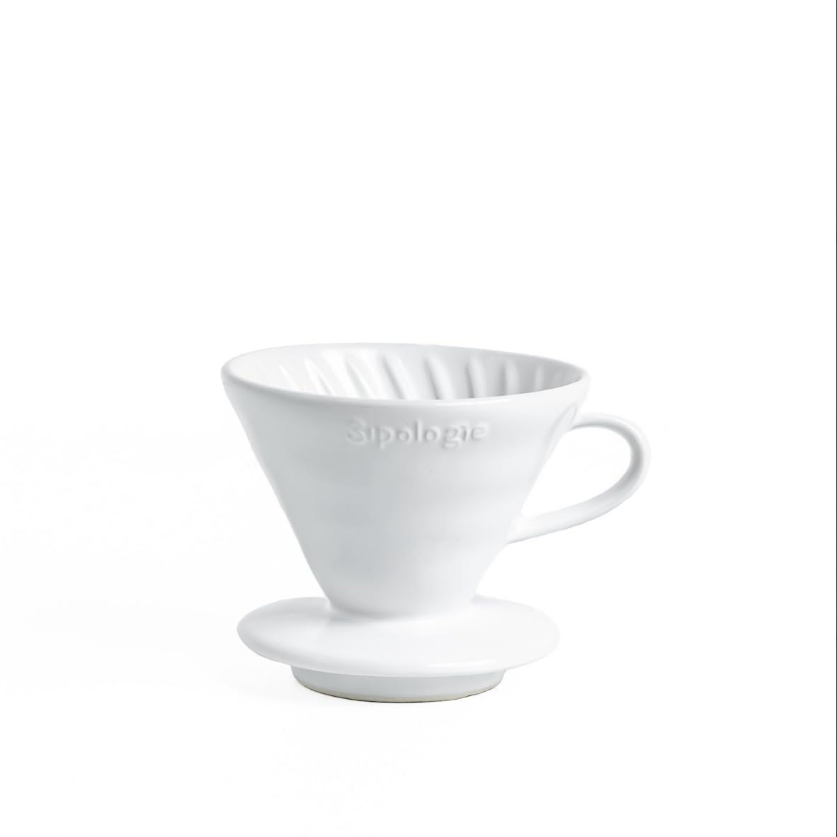 Sipologie Clarity Pour Over Coffee Maker, 50 Filter Papers Included - Brew Bright, Clean and Flavourful Coffee, High-Fired Durable Ceramic, Spiral Ridges for Even Extraction, 1 Cup 3