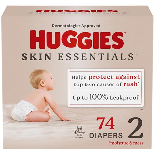 Huggies Size 2 Diapers, Skin Essentials Baby Diapers, Size 2 (12-18 lbs), 74 Count, Packaging May Vary Size 2 74