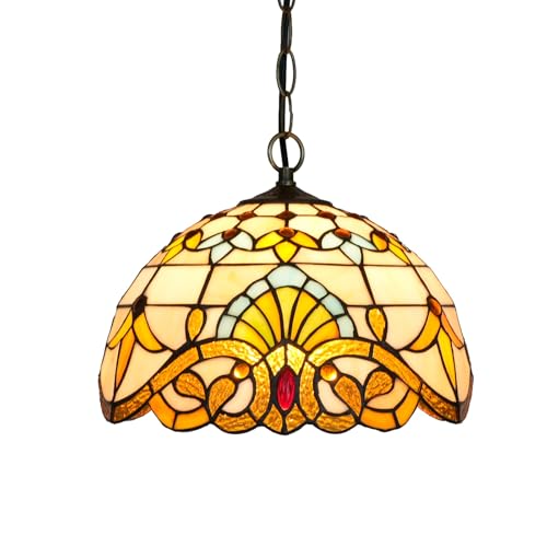 LYMSXAZOU Lampadario in Stile Tiffany, lampadario a Sospensione in Vetro colorato da 12 Pollici, Stile Barocco Vintage, per Cucina, Sala da Pranzo, Soggiorno, Camera da Letto, corridoio