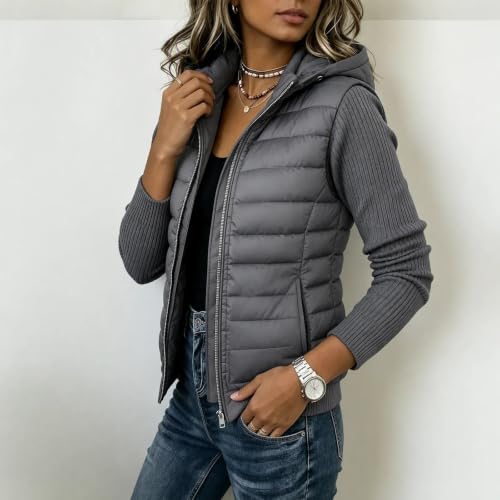 YRAETENM Womens Puffer Jacket Casual Hooded Mixed Fabric Winter Outerwear - image 4