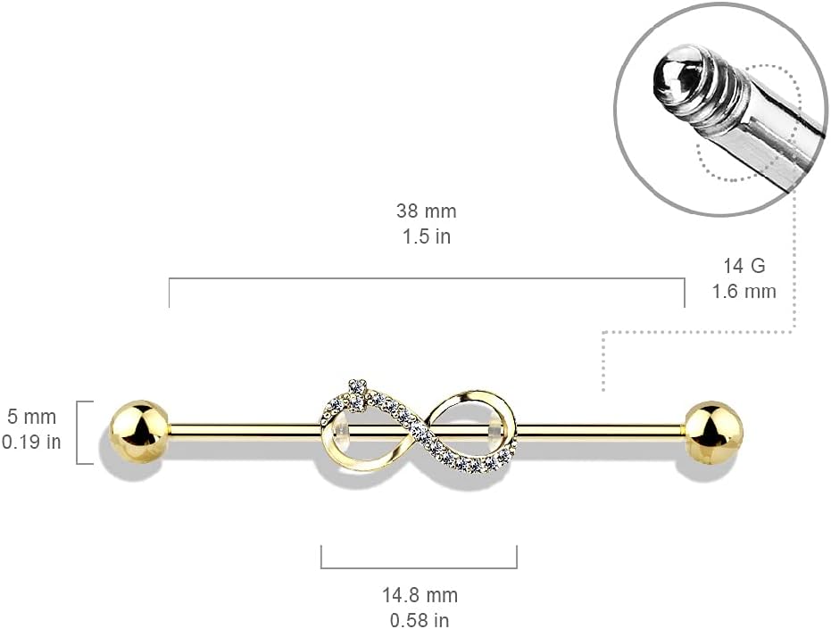 Pierced Owl - 14GA CZ Paved Infinity Sign 316L Surgical Stainless Steel Industrial Barbell