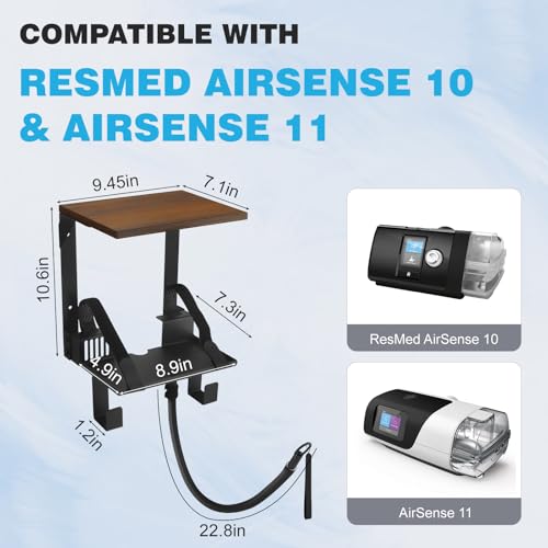 Upgraded CPAP Shelf Wall Mount, 2-Tier Organizer for ResMed AirSense 10 & 11 | with Adjustable CPAP Hose Holder & Mask Hook, Avoid Hose Entanglement | Bedside CPAP Stand to Reclaim Your Nightstand