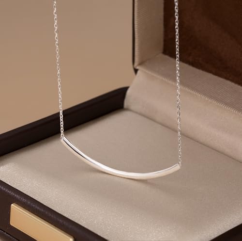 SLUYNZ Solid 925 Sterling Silver Minimalist Bar Choker Necklace for Women Teens Curved Tube Bar Pendant Necklace4