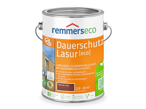 Remmers Dauerschutz-Lasur [eco] teak, 2,5 Liter, Langlebig, ausgeprägter UV-Schutz, für innen und außen, Schutz vor UV-Strahlung & Feuchtigkeit
