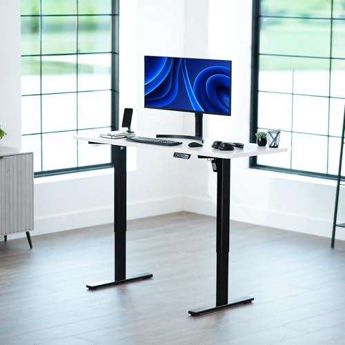 Image of VIVO Electric 60 x 24 in Standing Desk, Memory Height Adjustment, 1B Series, Holds 220 lbs, One-Piece White Top, Black Frame, DESK-KIT-1B6W