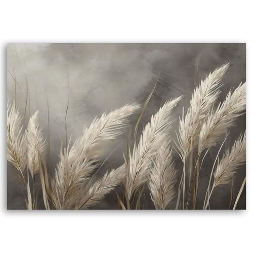 Cuadro de hierba de las Pampas en lienzo beige para crear un refugio de paz en tu salón